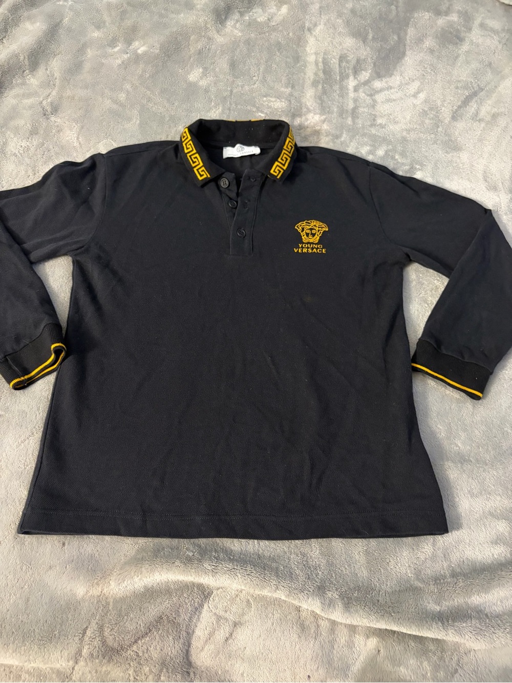 Kids Versace Black Polo with Gold Medusa Detailing